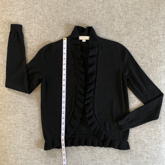 LOFT Black Ruffle Trim Cardigan PXS - Picture 7 of 8
